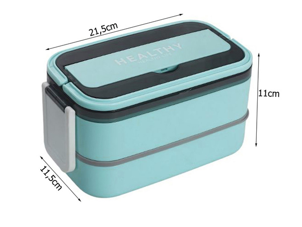 Śniadaniówka z przegródkami piętrowy pojemnik xxl sztućce lunchbox 1400ml