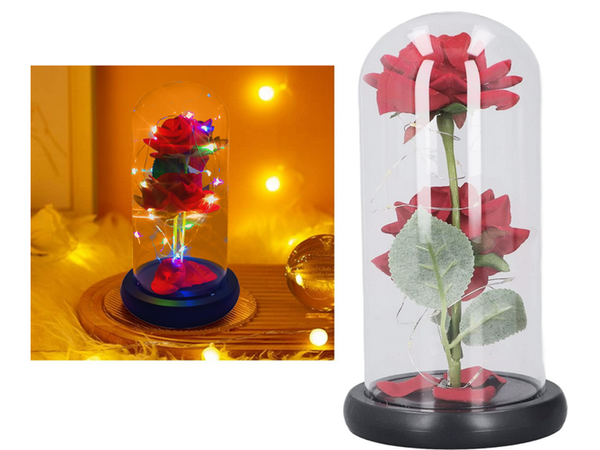 Wieczna róża w szkle świecąca led rgb prezent na okazję dla kobiet czerwona