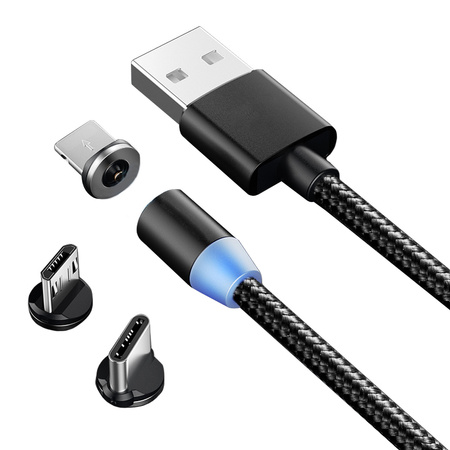 Kabel magnetyczny przwód do ładowania 3w1 micro typ-c usb lightning 1m