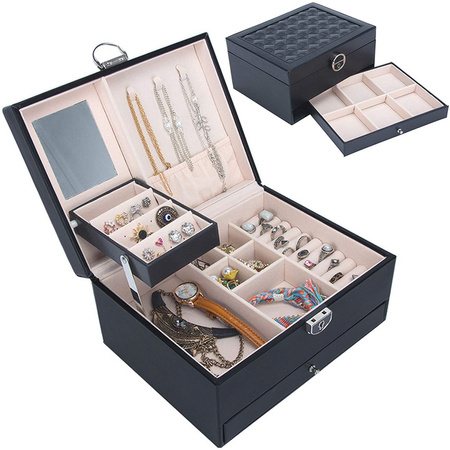 Szkatułka na biżuterię organizer pudełko lustro kuferek etui pojemny box