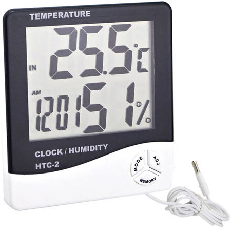 Termometr cyfrowy lcd wew. zewnętrzny data alarm