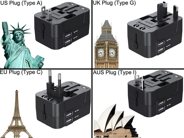 Adapter przejściówka wtyczka gniazdo uk usa eu aus uniwersalna 2x usb świat