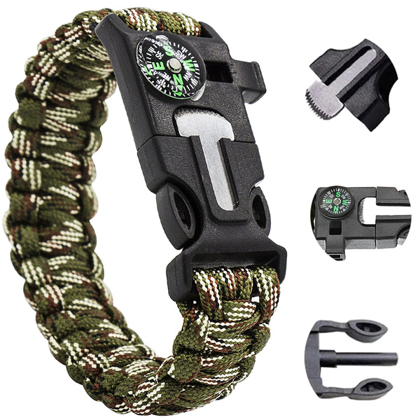 Bransoletka survival opaska 5w1 kompas krzesiwo linka nóż linka paracord