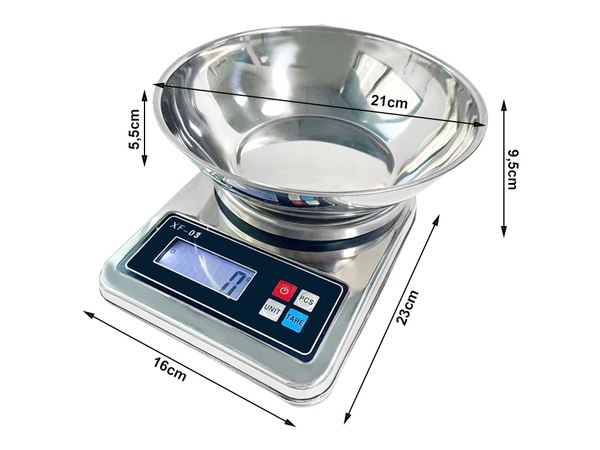 Elektroniczna waga kuchenna z misą 5kg/1g cyfrowa precyzyjna metalowa