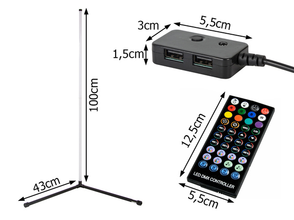 Lampa stojąca podłogowa narożnikowa rgb led nocna do sypialni aplikacja 1m