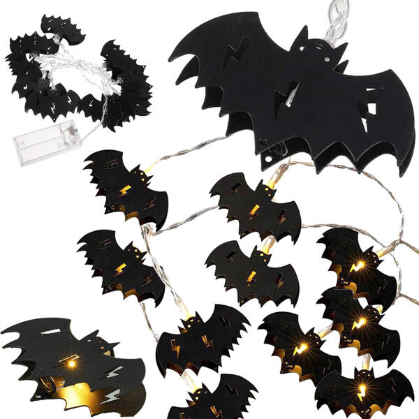 Lampki nietoperz 10 led wiszące halloween 200cm świecąca dekoracja ozdoba