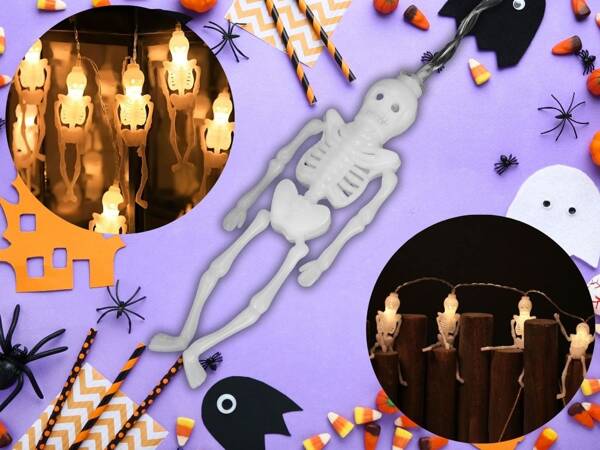 Łańcuch świetlny girlanda led halloween szkielet 2m 10 szkieletów wisząca