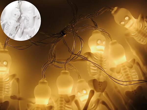 Łańcuch świetlny girlanda led halloween szkielet 2m 10 szkieletów wisząca