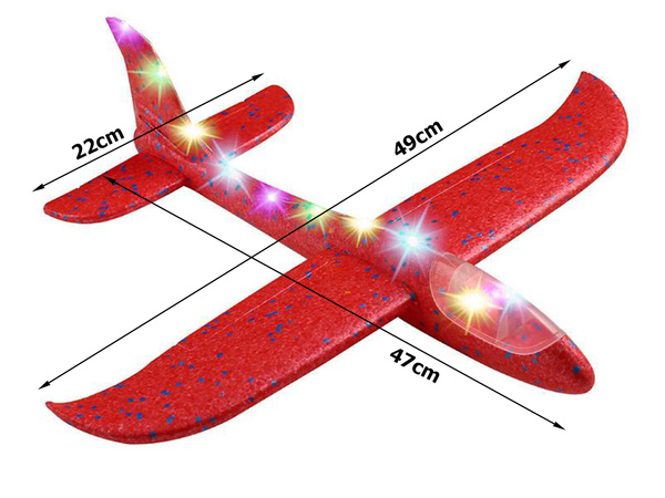 Samolot styropianowy styropianu 47cm świecący led szybowiec rzutka duży