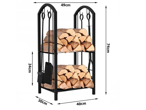 Stojak na drewno kominkowe opałowe akcesoria przybory pogrzebacz zmiotka