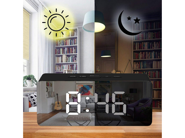 Zegar budzik termometr lustro led alarm data 4w1