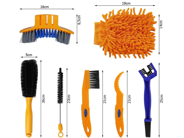 Zestaw do czyszczenia roweru szczotki do łańcucha opon pielęgnacji 7w1